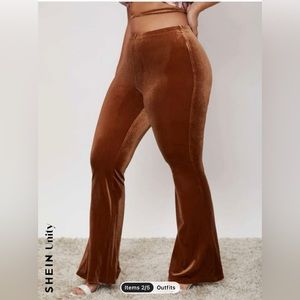 SHEIN Plus Crisscross Tie Back Velvet Flare Leg Pants